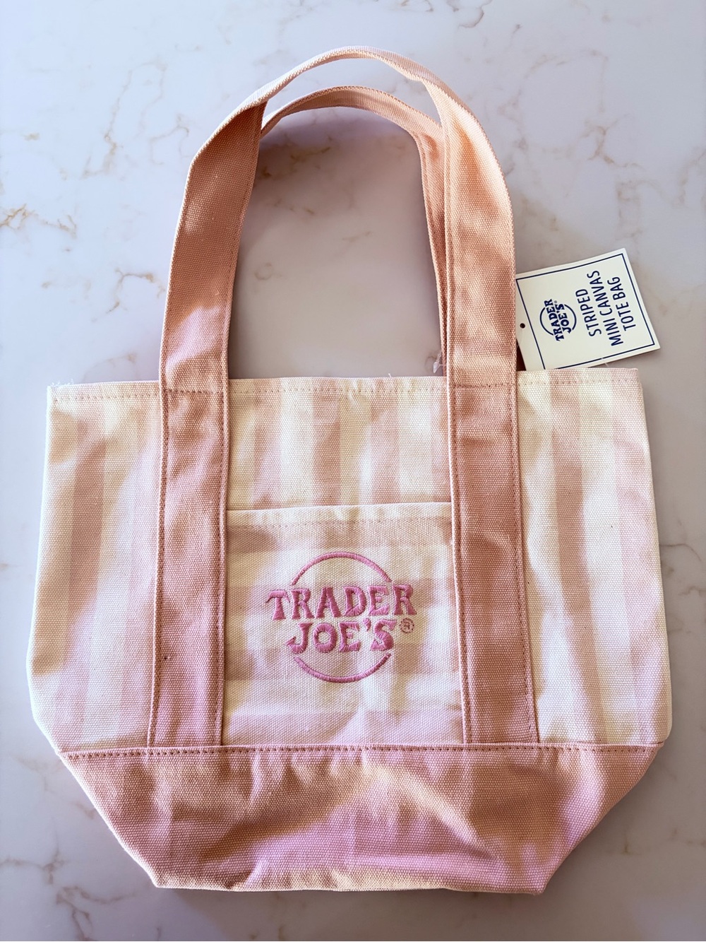 Trader Joe's Pastel Stripe Mini Tote Bag Set - Blue, Peach, Pink, Mint - Picture 5 of 5